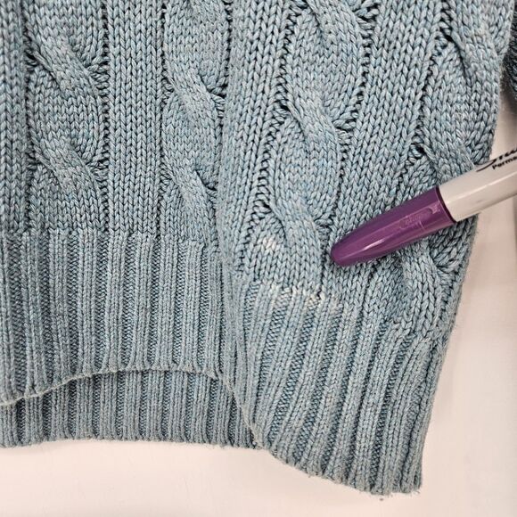 Vintage Polo Ralph Lauren Sweater Mens Large Silk Cable Knit Toggle Collar Blue - Picture 3 of 12